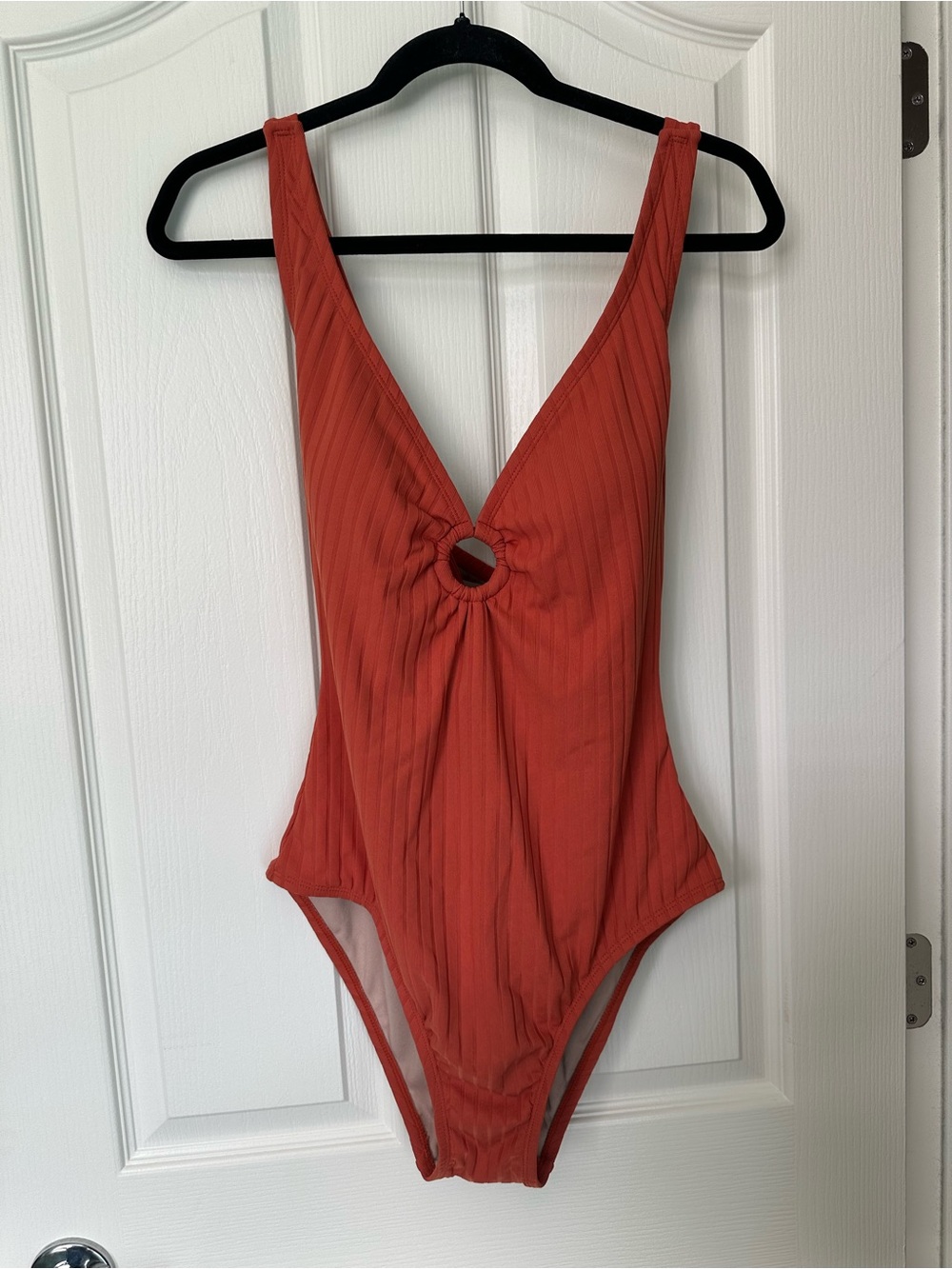 Kona Sol Ribbed Rust Orange One-Piece with Front Ring